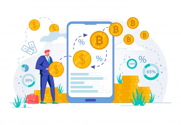 crypto referral money illustration of a man standing